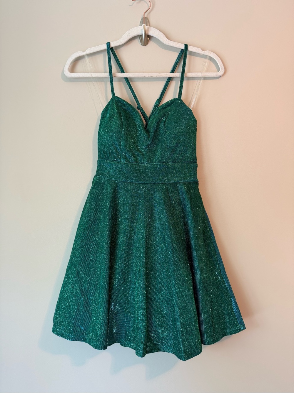 Crystal Doll Emerald Green Glitter Fit & Flare Party Dress Sz 1 NWOT